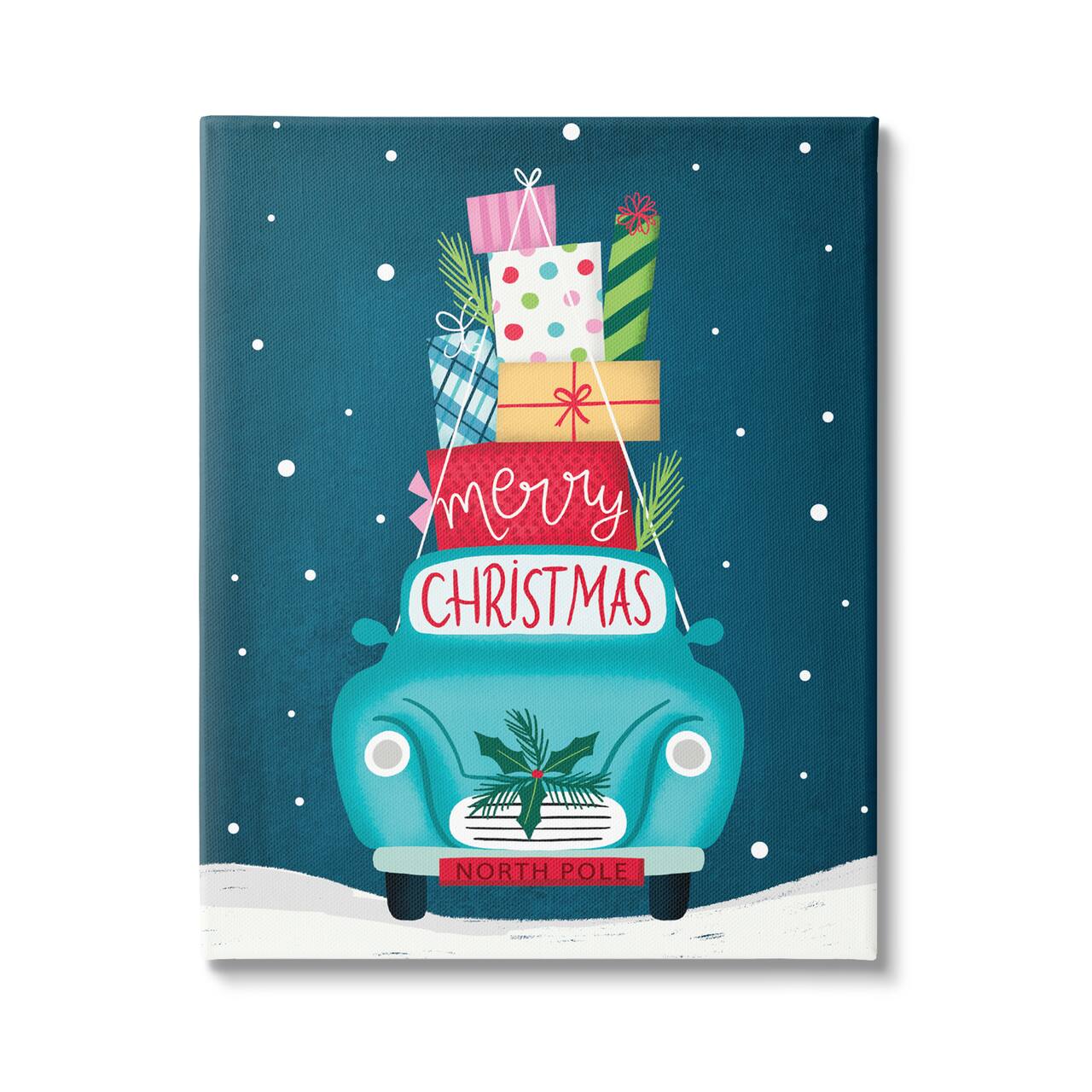 Stupell Industries Merry Christmas Stacked Gifts Car Canvas Wall Art